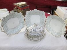 A complementing set of 3 early to mid 19th century dishes (no markings) and an 1830's Copeland &