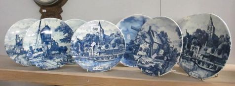 8 blue and white pictorial plates featuring Dutch scenes - Delft Blauw