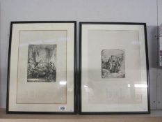 2 framed and glazed early etchings