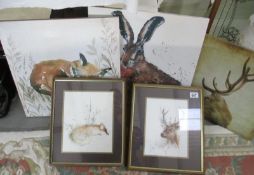 5 animal related canvas prints and framed and glazed prints including Hare,