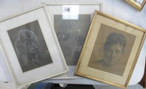 Three framed and glazed pencil style portraits including Albert Einstein