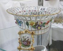 A fine Dresden ribbon bowl and a painted Limoges plaque