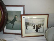 Two framed and glazed pictures of Victorian Winter / skating scenes