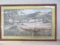 A large framed and glazed print of a countryside scene