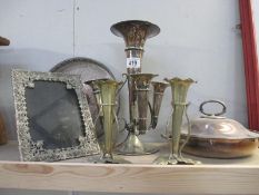 A good collection of silver plate items including fine s/p frame,