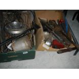 2 boxes of old car tools, parts etc.