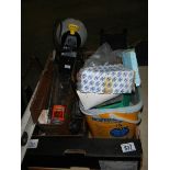 A box of miscellaneous including spray gun, plane, screws etc.