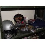 A quantity of Harley Davidson memorabilia including flag, sweaters, models, helmet etc.