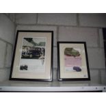 2 framed and glazed card adverts - Ford V-8 published in the Field June 16 1934 and an Austin A40.