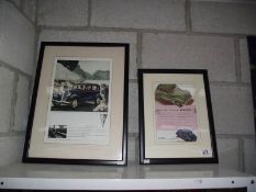 2 framed and glazed card adverts - Ford V-8 published in the Field June 16 1934 and an Austin A40.