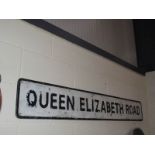 A 1950/60's cast aluminium 'Queen Elizabeth Road' sign from Ermine West, Lincoln.