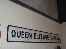 A 1950/60's cast aluminium 'Queen Elizabeth Road' sign from Ermine West, Lincoln.