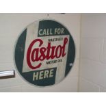 A painted Castrol motor oil metal sign.