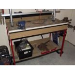 A work bench with vice.