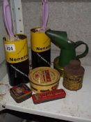 A vintage Dunlop tyre and rim paint tin and other tins.