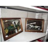 2 pictorial mirrors of 1908 Mercedes and a Napier car.