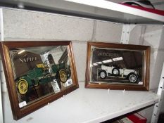 2 pictorial mirrors of 1908 Mercedes and a Napier car.
