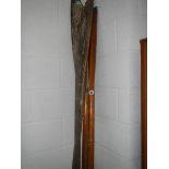 2 pairs of old wooden oars, a/f.