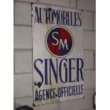 A French Singer Automobiles enamel sign.