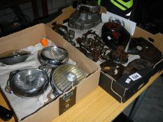 4 assorted head lamps and cyclemaster parts including engine.