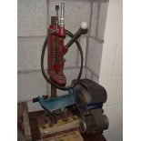 An Arcoy electric drill pedestal etc., including belt sander attachment.