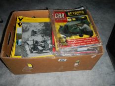 A large box of classic sportcar, veteran & vintage and car mechanics magazines.