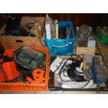 Pallet contents including tools, vice, extension leads etc.