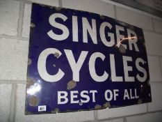 A Singer cycles 'Best of All' enamel sign.