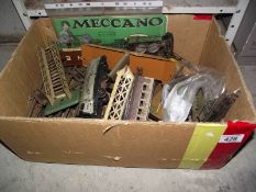 A box of tinplate Hornby '0' gauge train set etc.