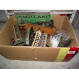 A box of tinplate Hornby '0' gauge train set etc.