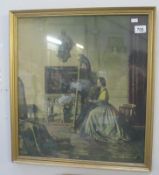 A gilt framed and glazed picture of a Lady Playing the Harp