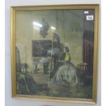 A gilt framed and glazed picture of a Lady Playing the Harp