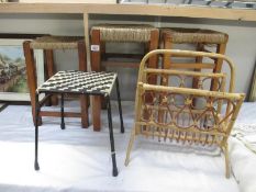 3 wicker topped stools,