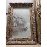 A gilt framed oil on canvas European school - Harbour scene - signed but indistinct