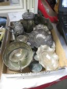 A collection of silver plate plates,