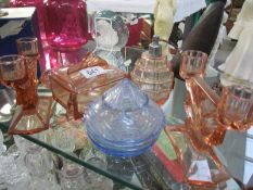 A collection of old glass vanity set items