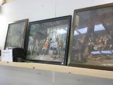 Three vintage wooden framed prints of tavern scenes