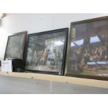 Three vintage wooden framed prints of tavern scenes