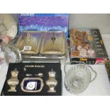 A collection of silverplate items including serving dishes and Grenadier Silversmiths condiment set