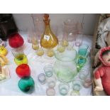 A collection of coloured and retro glassware