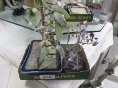 Two miniature china versions of bonsai and flowers