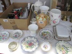 A quantity of pottery items including pin dishes, lustre teapot, vases etc incuding Aynsley,