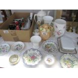 A quantity of pottery items including pin dishes, lustre teapot, vases etc incuding Aynsley,