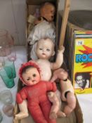 4 old baby dolls,