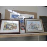 Three cartoon pictures including Fosters print
