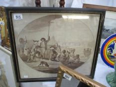 An old framed and glazed picture of People Boating on River