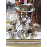 A large silver plate epergne and two smaller epergnes