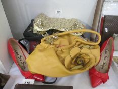 A collection of handbags,