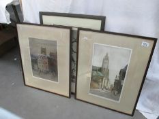 Three framed and glazed prints including 2 European Street Scenes
