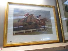 A framed and glazed signed limited edition print Steeplechase